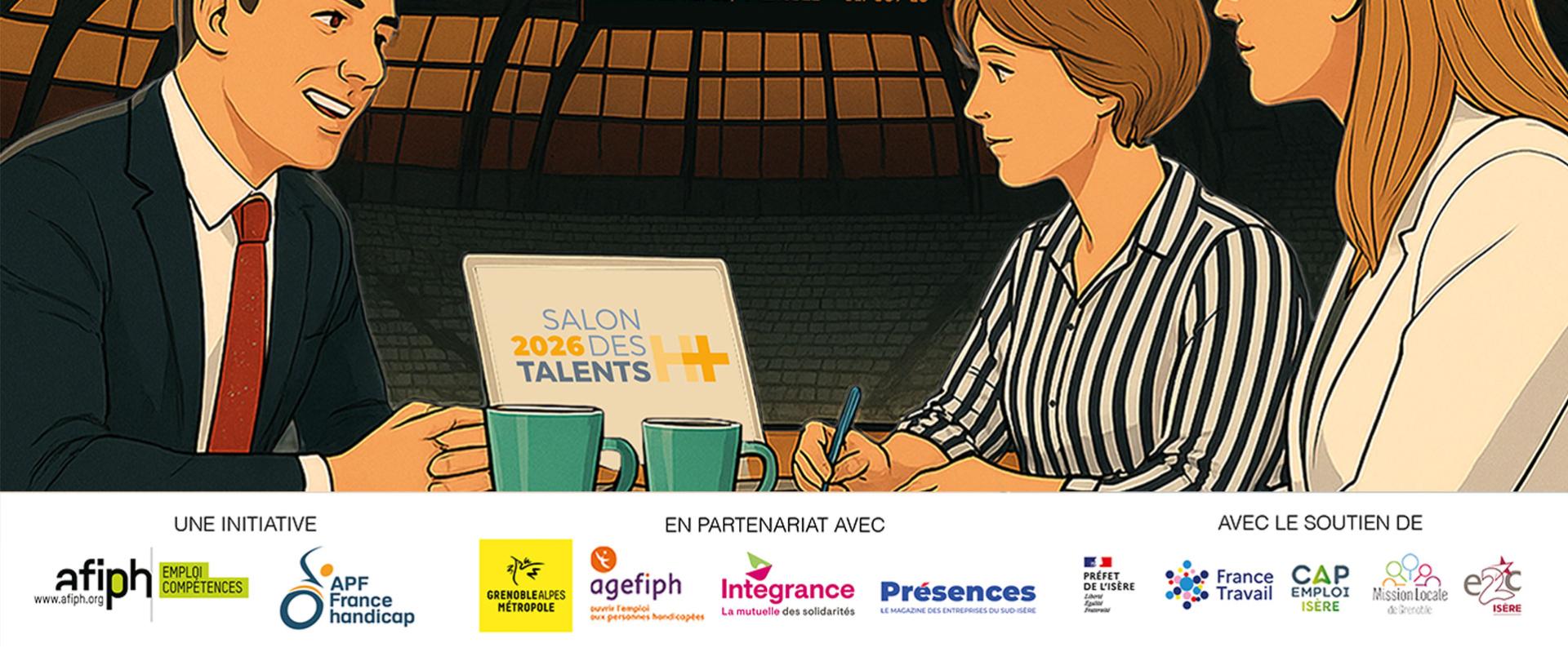 image avec personnages au salon et logos